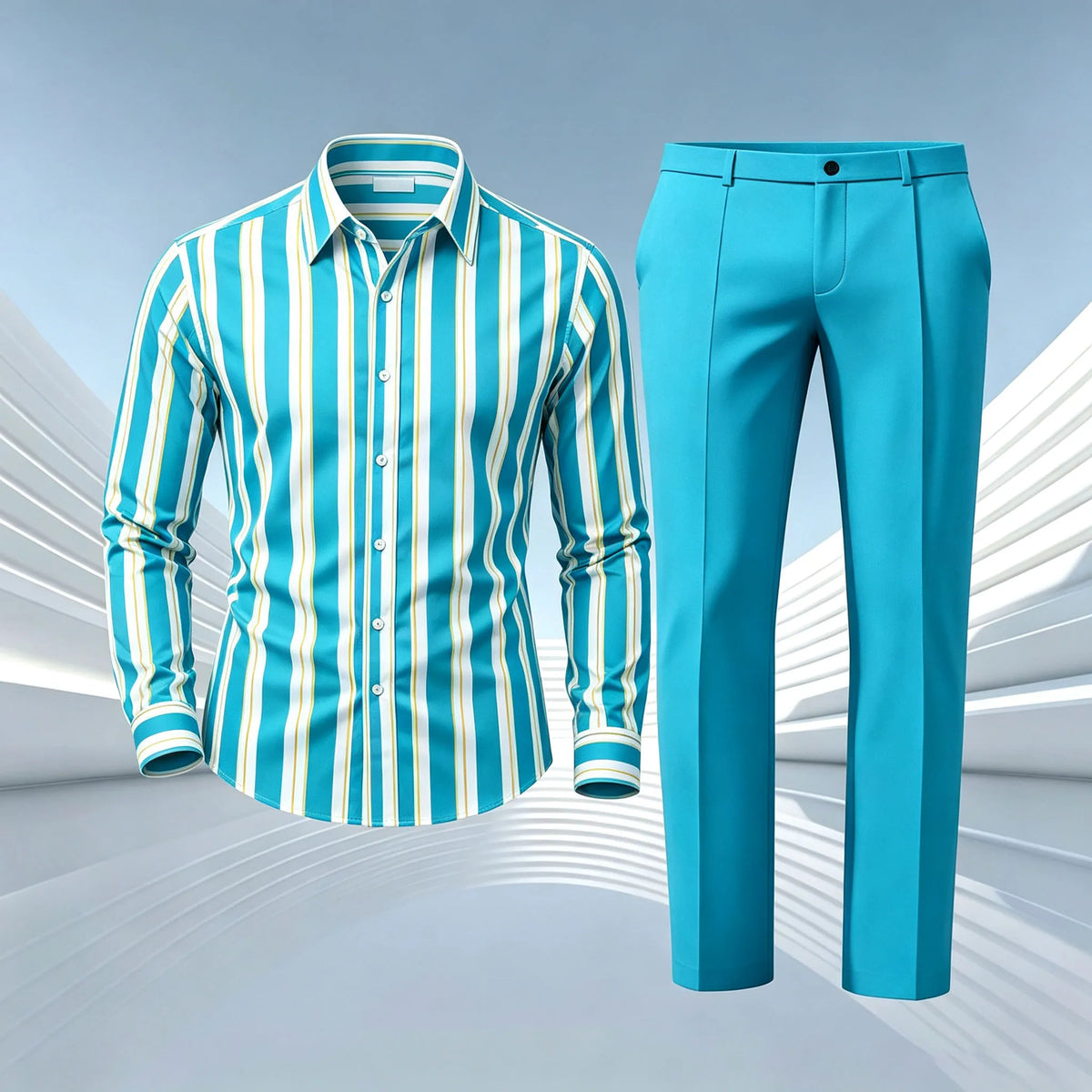 Men's Printed Long-Sleeve Shirt and Pants Set