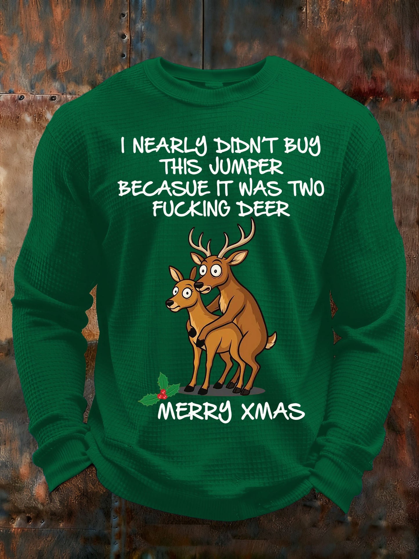 Men's Two Fuck*ing Deer Christmas Printed Casual Long-Sleeved Top