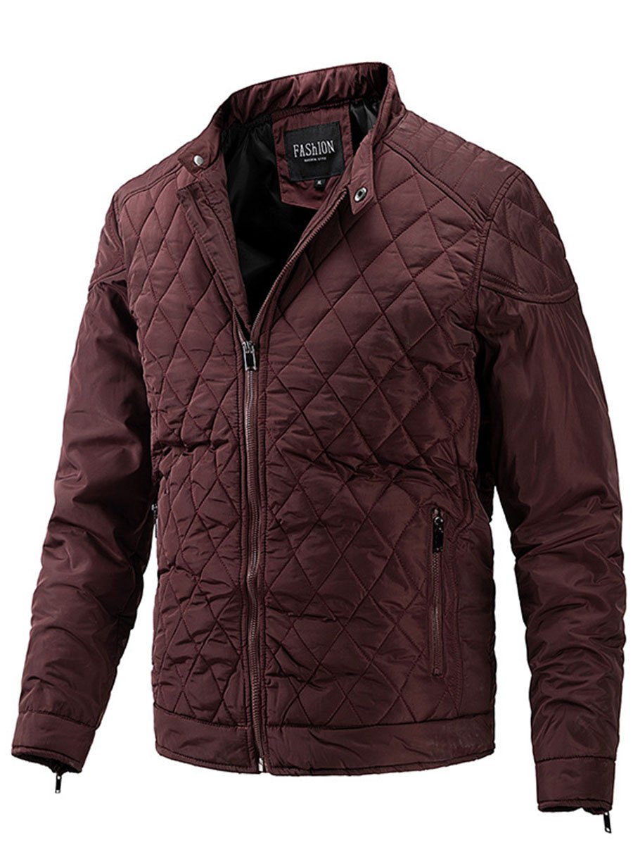 Men's Light Cotton Clothes Casual Diamond Shaped Stand-up Collar Coat Fashion Cotton-padded Jacket