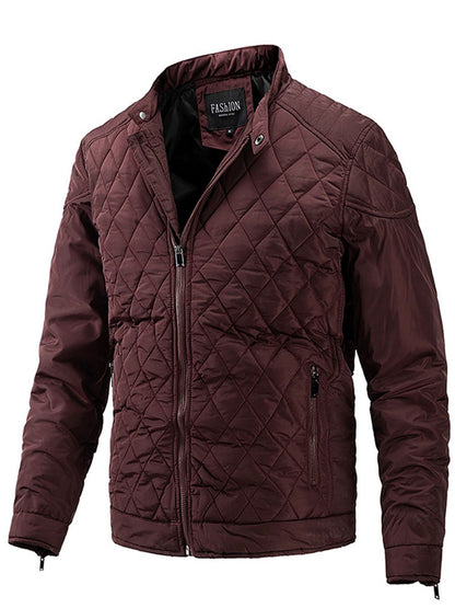 Men's Light Cotton Clothes Casual Diamond Shaped Stand-up Collar Coat Fashion Cotton-padded Jacket