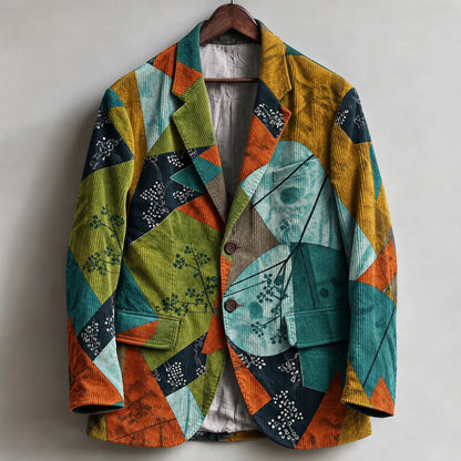 Men's Vintage Japanese Floral Patchwork Art Print Casual Blazer
