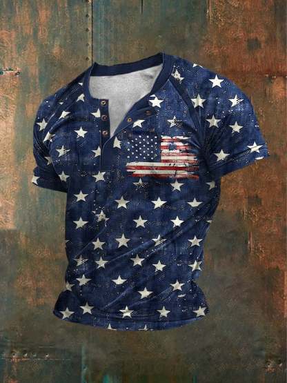 Men's Independence Day American Flag Stars Print Top
