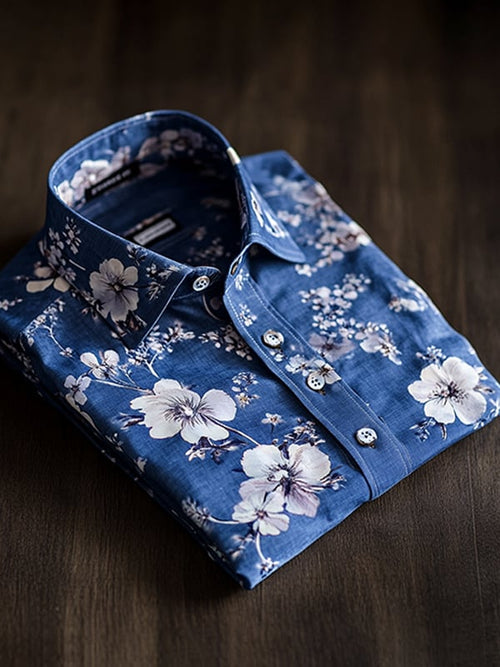 Men's Casual Watercolor Floral Print Long Sleeve Shirt