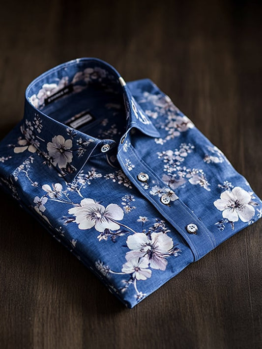 Men's Casual Watercolor Floral Print Long Sleeve Shirt