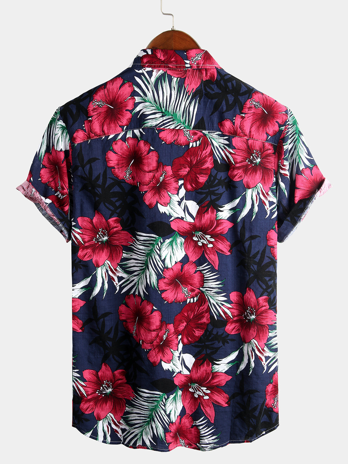 Men's Flower Tropical Hawaii Cotton Short Sleeve Shirt