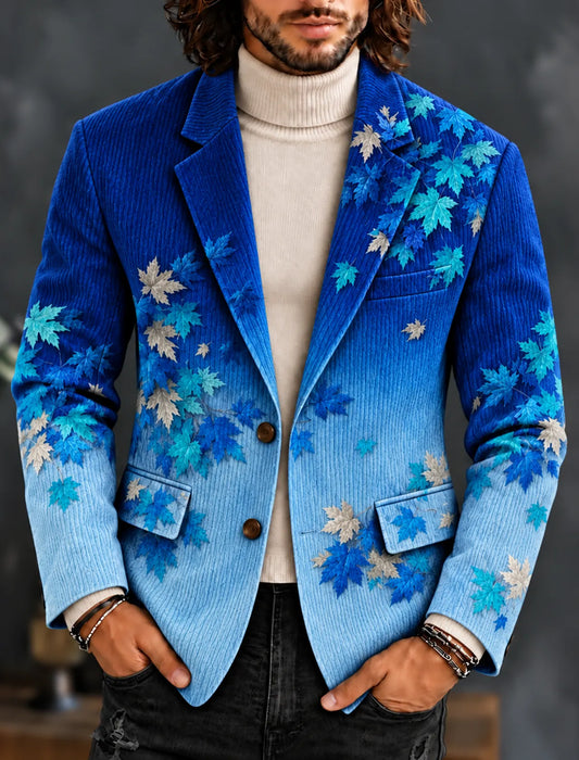 Men's Vintage Leaf Pattern Print Casual Corduroy Blazer