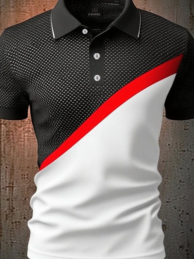Men'S Casual Classic Contrast Color Print Business Short-Sleeved Polo Shirt