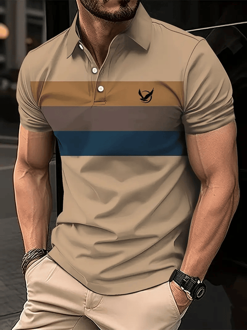 Men's Classic Business Logo Button Short Sleeve Polo Shirt