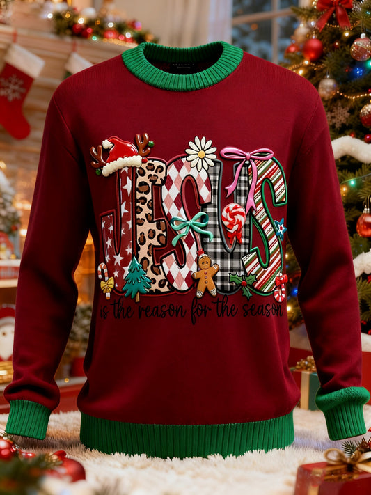 Men's Jesus The Reason For The Season Print Ugly Christmas Sweater