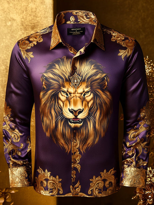 Men's Luxury Long-sleeved Shirt with Beast Print