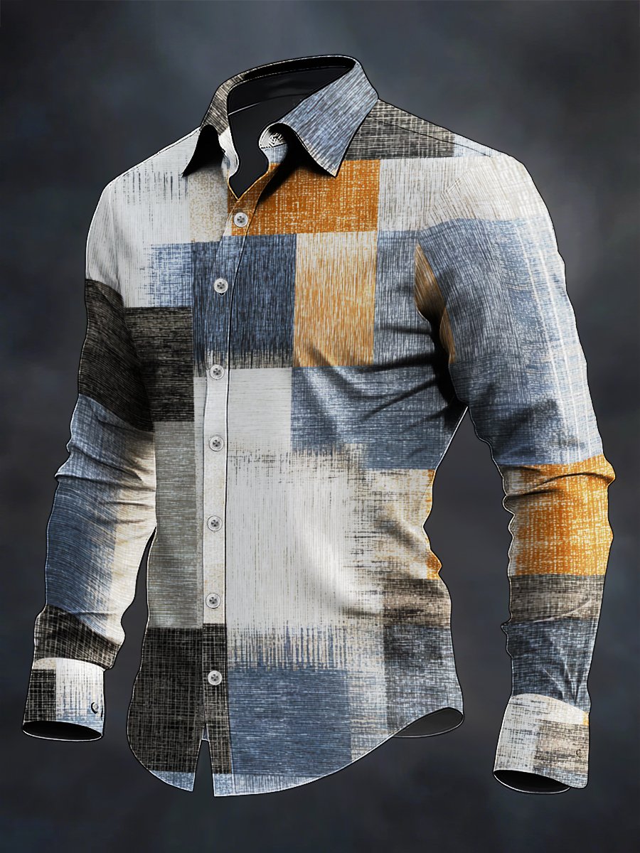 Men's Retro Casual Geometric Art Long Sleeve Shirt