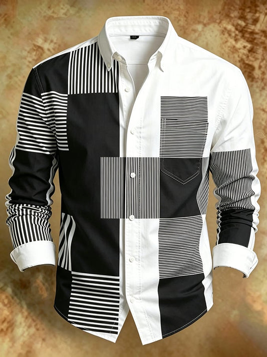 Men's Retro Abstract Art Print Comfortable Business Style Shirt