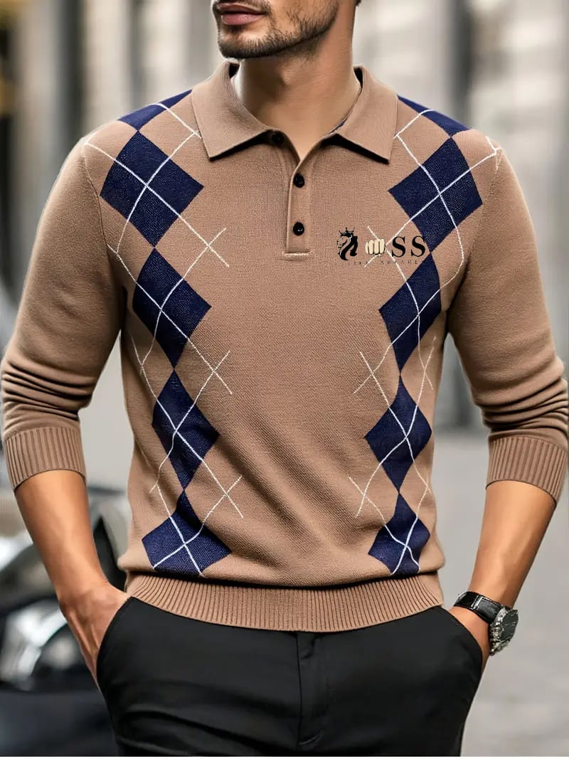 Men's Casual Plaid Round Neck Knit Sweater