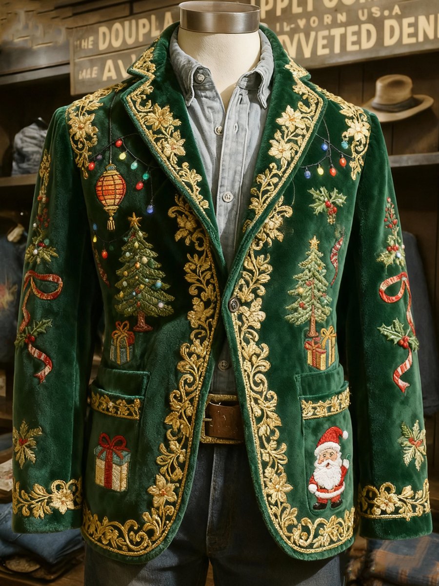 Men's Fashion Christmas Evergreen Santa Claus Gift Lapel Suit Jacket