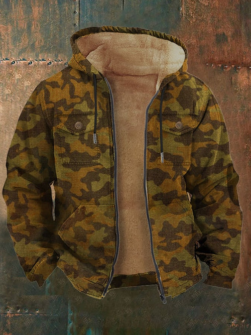 Men's Vintage Plant Camouflage Outdoor Fleece Pocket Jacket