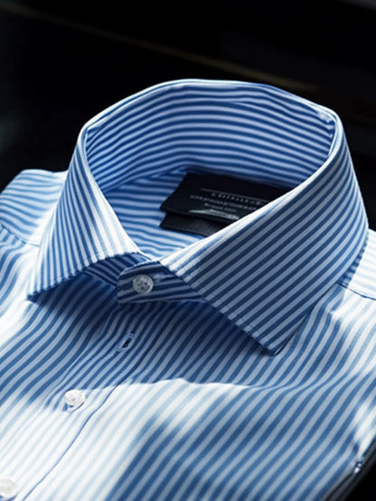 Men's Striped Linen Lapel Short-Sleeved Shirt