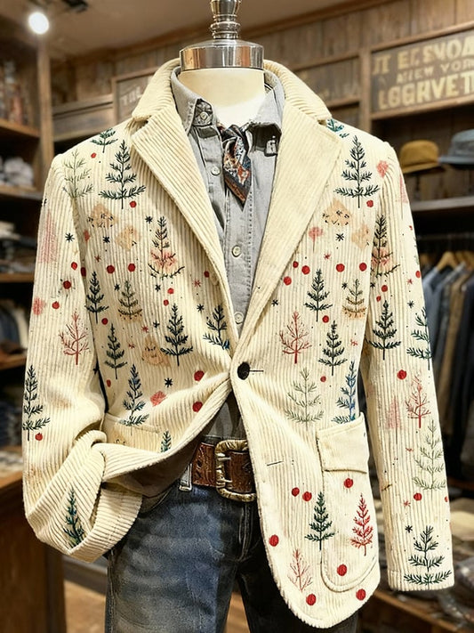 Men's Retro Christmas Art Print Casual Blazer