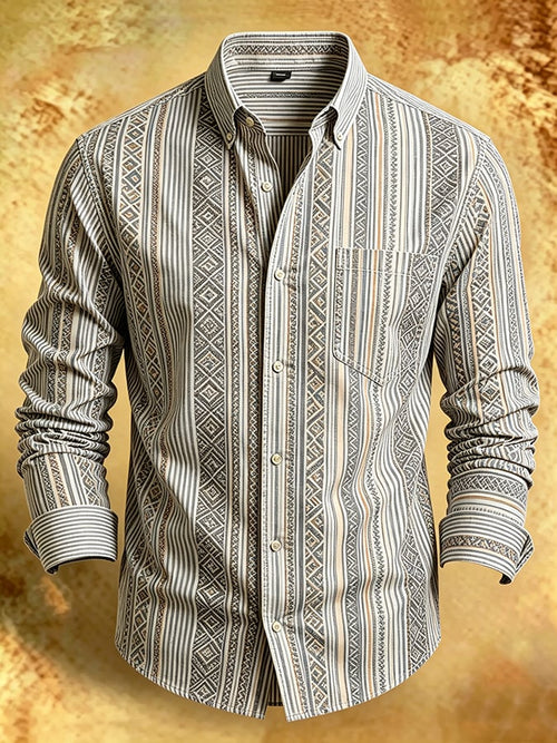 Men's Retro Abstract Art Print Comfortable Business Style Shirt