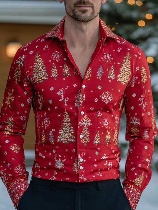 Men's Business Christmas Print Long Sleeve Shirt