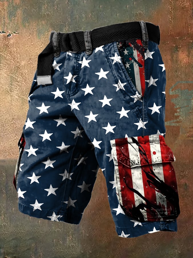 Men's Vintage Independence Day Print Cargo Shorts