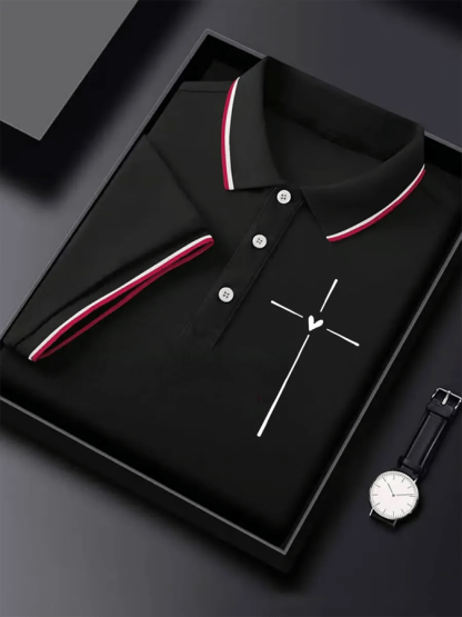 Men's Retro Faith Cross Print Polo Shirt