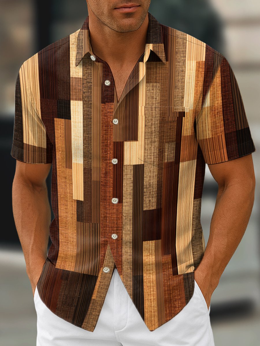 Men's Retro Geometric Art Print Lapel Short Sleeve Shirt