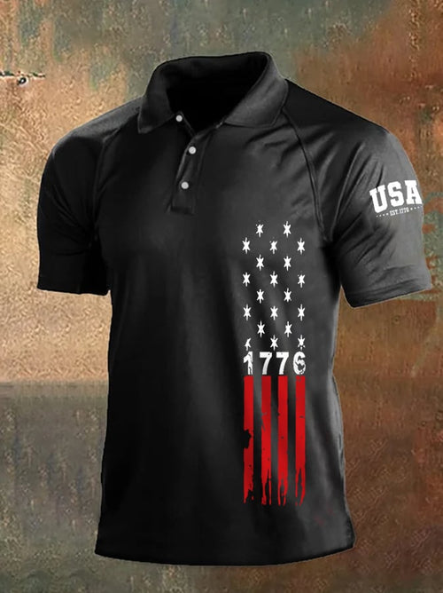 Men's Independence Day 1776 American Flag Print Casual Polo