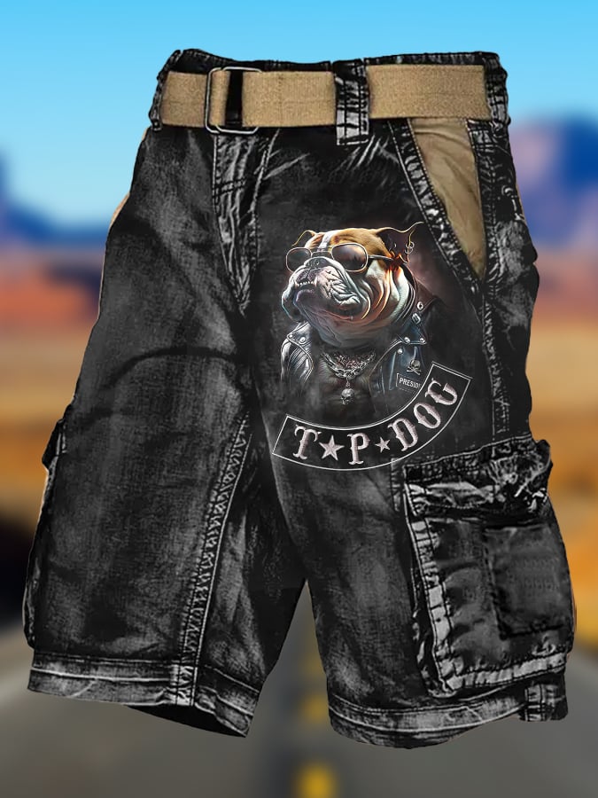 Men's Vintage Flag Independence Day Multi-Pocket Print Cargo Shorts