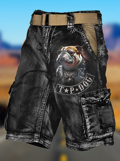 Men's Vintage Flag Independence Day Multi-Pocket Print Cargo Shorts