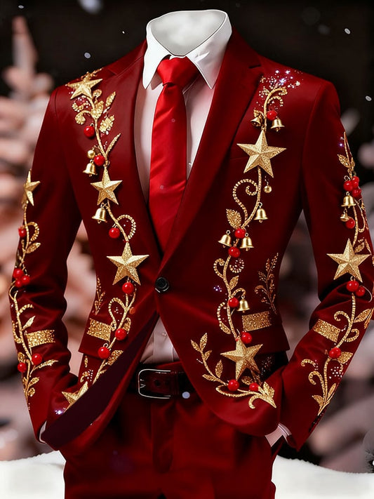 Men's Christmas Art Design Printed Casual Suit Jacket