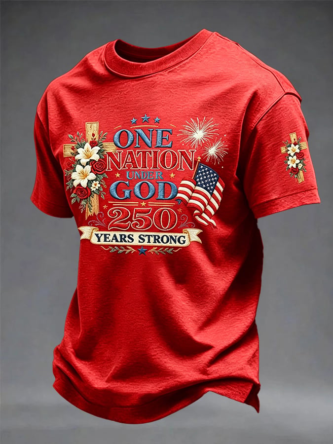 Men's America 250 Years Strong One Nation Under God Printed T-Shirt
