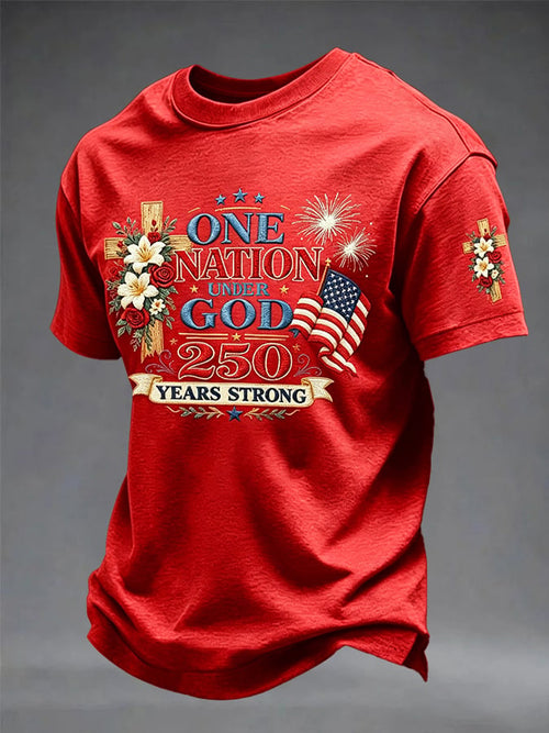 Men's America 250 Years Strong One Nation Under God Printed T-Shirt