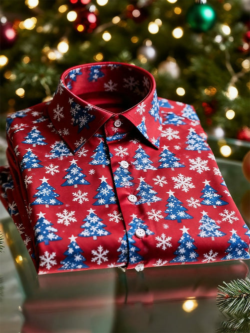 Men's  Christmas Long Sleeve Button-Down Shirt