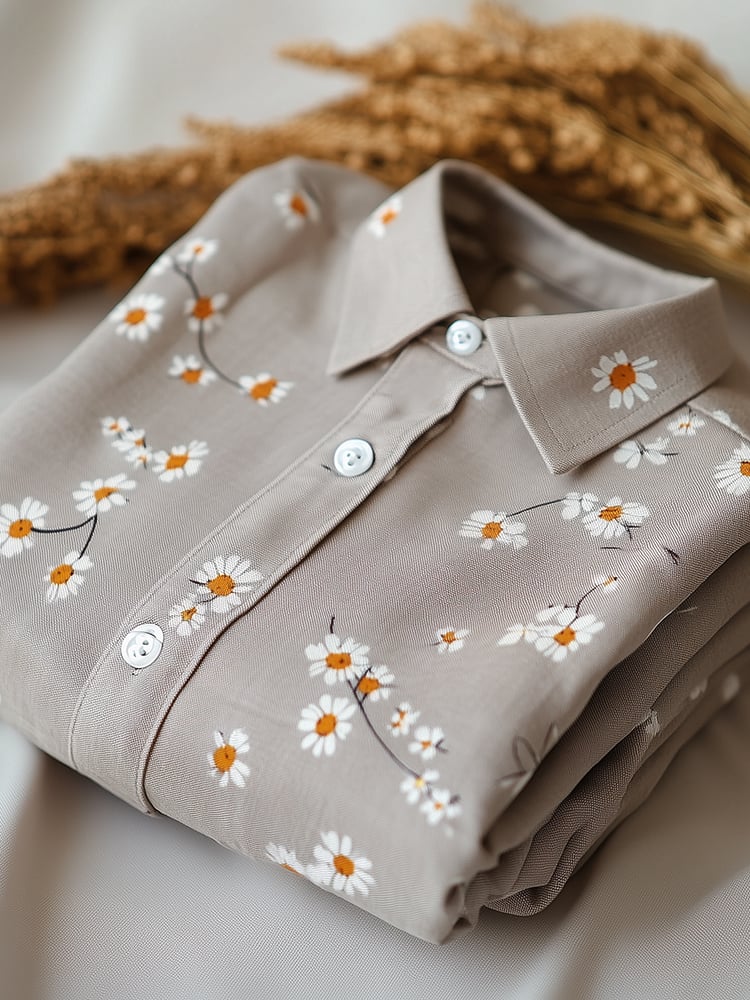 Men's Business Casual Floral Lapel Short Sleeve Shirt