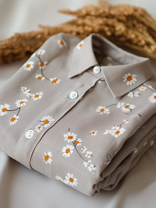 Men's Business Casual Floral Lapel Short Sleeve Shirt