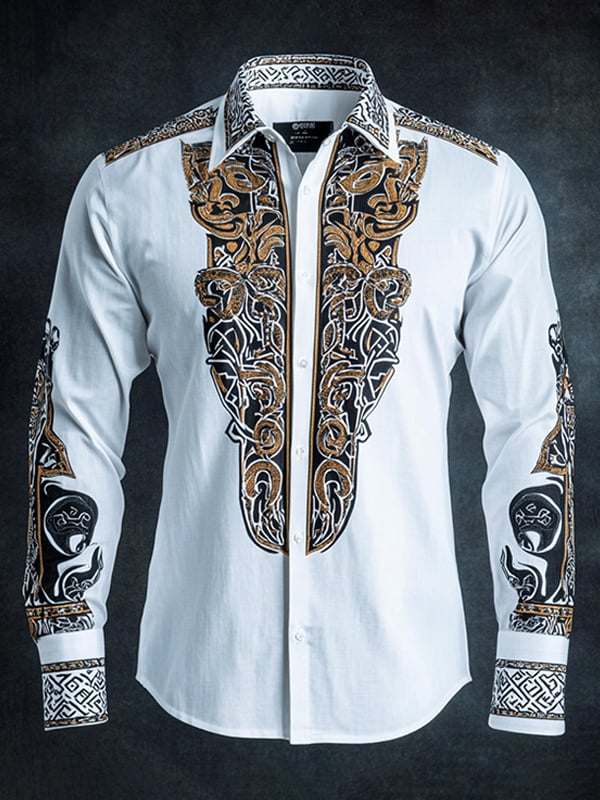 Men's Outdoor Vintage Viking Print Long Sleeve Shirt