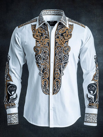Men's Outdoor Vintage Viking Print Long Sleeve Shirt