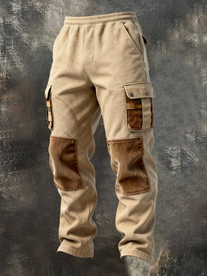 Men's Retro Stitching Functional Wear-Resistant Rip-Resistant Pocket Work Pants