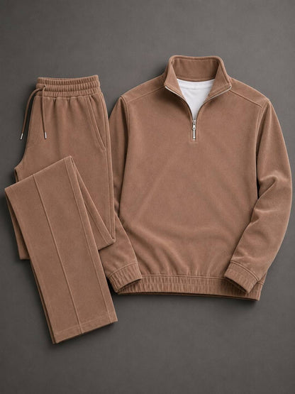 Men's Solid-Color Zipper Hoodie and Pants Set