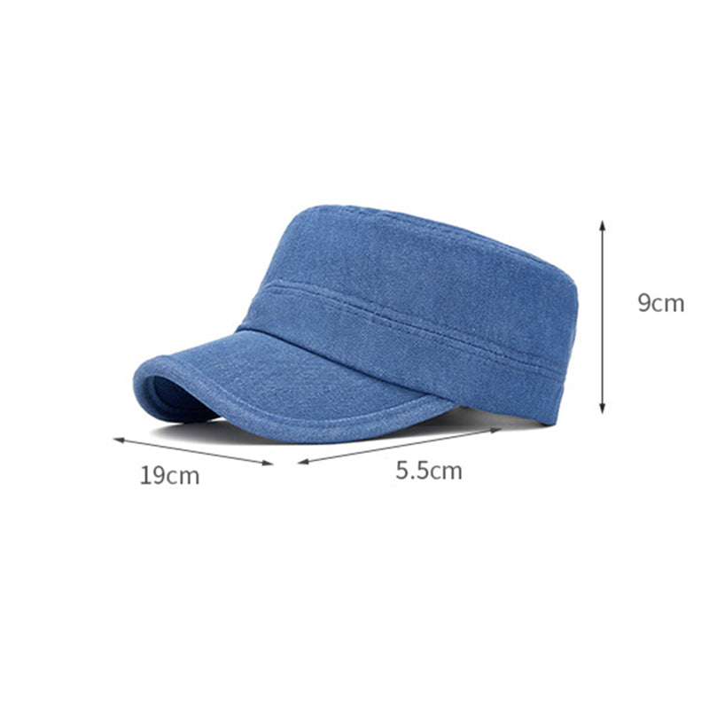 Men's Classic Plain Denim Curved Brim Adjustable Buckle Flat-Top Cadet Cap