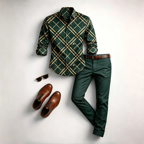 Men's Diamond-Quilted Long-Sleeve Shirt and Pants Set