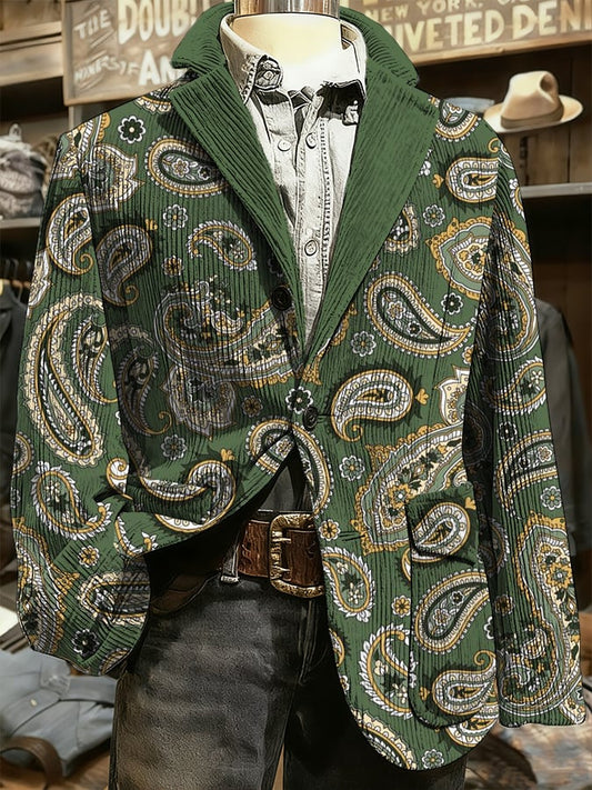 Men's Paisley Art Print Casual Lined Coat