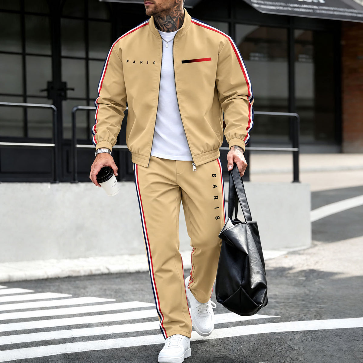 Men's Khaki Fleece-Lined Jacket and Pants Two-Piece Set