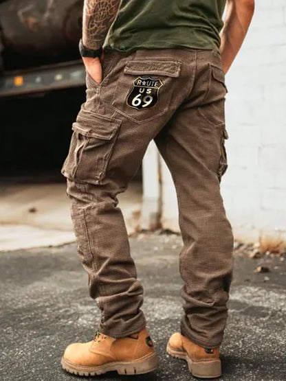 Men's Retro Western Outdoor Sports Multi-Pocket Overalls - Brown