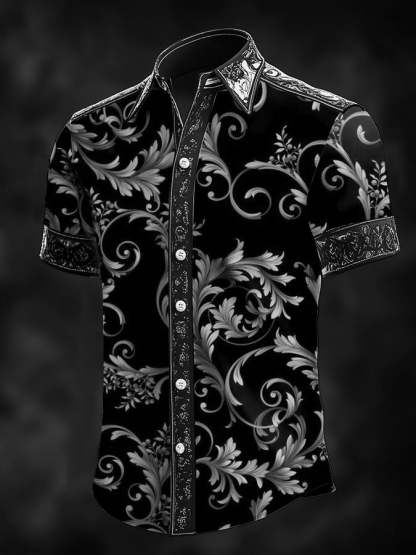 Men's Retro Baroque Print Dark Shirt