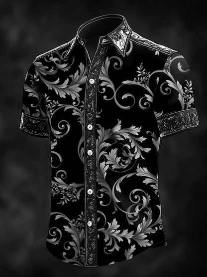 Men's Retro Baroque Print Dark Shirt
