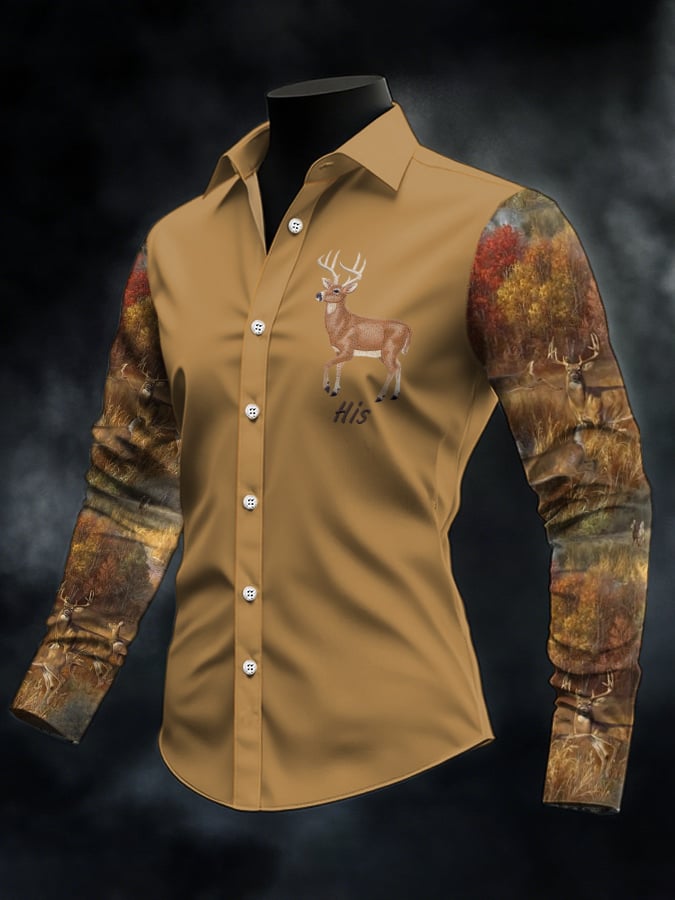 Men's Casual Simple Camouflage Elk Western Style Shirt