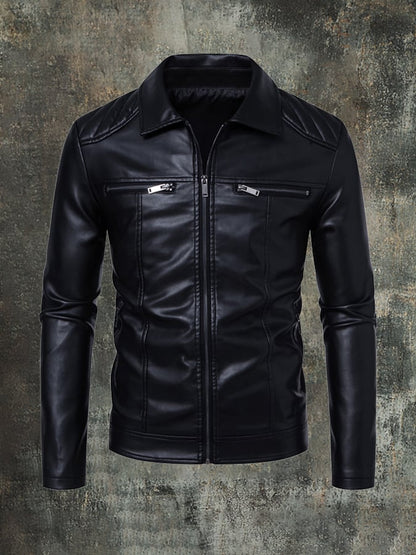Men'S Stylish Casual Stitching Lapel Motorcycle Leather Jacket