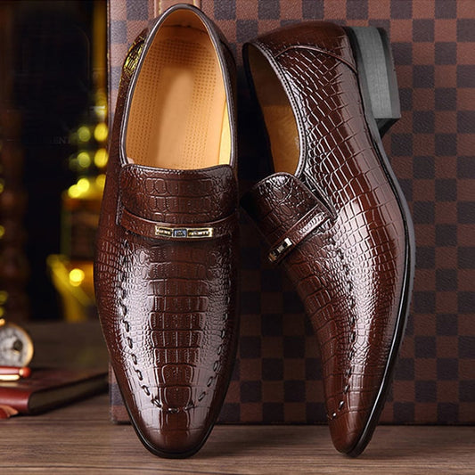 Men's Comfortable British Business Wedding Casual Imitation    Embossed Leather Shoes