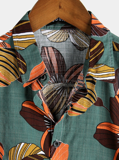 Men's Flower Tropical Hawaii Cotton Short Sleeve Shirt